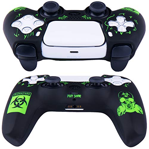 YoRHa Silicone Rubber Back Dots Carving Customizing Skin Cover for PS5 Controller x 1(BH Green) with Pro Thumb Grips x 10 - Image 4