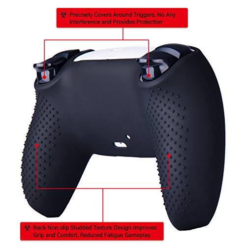YoRHa Silicone Rubber Back Dots Carving Customizing Skin Cover for PS5 Controller x 1(BH Green) with Pro Thumb Grips x 10 - Image 3