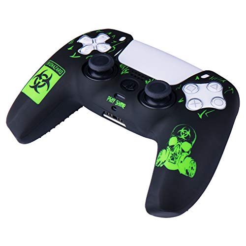 YoRHa Silicone Rubber Back Dots Carving Customizing Skin Cover for PS5 Controller x 1(BH Green) with Pro Thumb Grips x 10 - Image 5