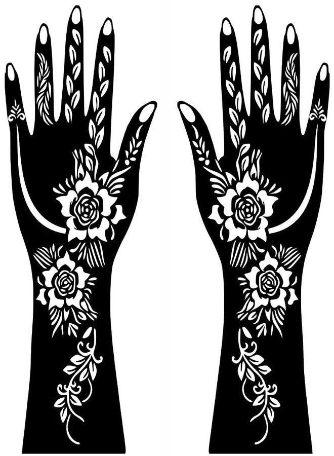 Komstec Back Hand Flower Henna Mehndi Stencil Set for Back Hands Easy-to-Use Henna Mehndi - Image 2