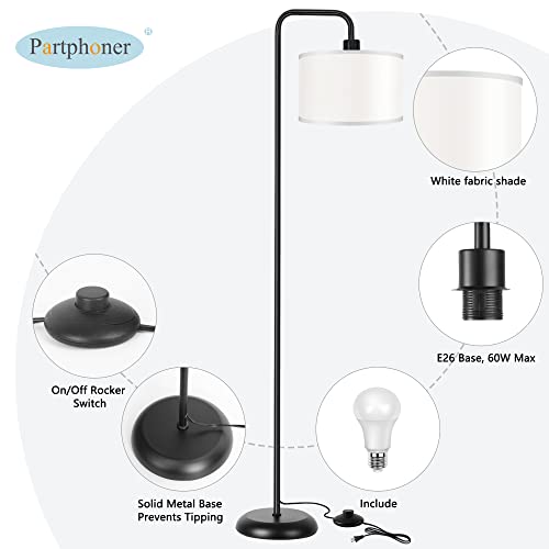 PARTPHONER [Upgraded] LED Floor Lamp for Living Room, 3 Color Temperature Floor Lamp with Foot Switch Modern Standing Lamp Tall Pole Floor Reading Lamp for Bedroom, Study Room, Office, 9W Bulb Included, Black - Image 4
