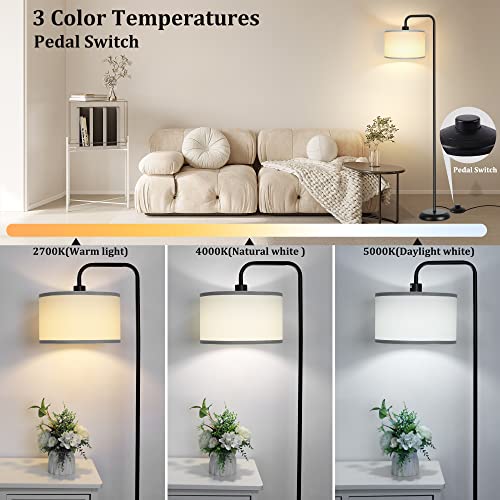 PARTPHONER [Upgraded] LED Floor Lamp for Living Room, 3 Color Temperature Floor Lamp with Foot Switch Modern Standing Lamp Tall Pole Floor Reading Lamp for Bedroom, Study Room, Office, 9W Bulb Included, Black - Image 2