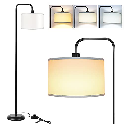 PARTPHONER [Upgraded] LED Floor Lamp for Living Room, 3 Color Temperature Floor Lamp with Foot Switch Modern Standing Lamp Tall Pole Floor Reading Lamp for Bedroom, Study Room, Office, 9W Bulb Included, Black - Image 1