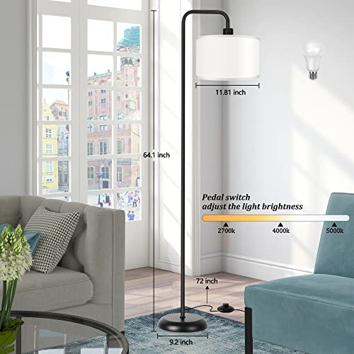PARTPHONER [Upgraded] LED Floor Lamp for Living Room, 3 Color Temperature Floor Lamp with Foot Switch Modern Standing Lamp Tall Pole Floor Reading Lamp for Bedroom, Study Room, Office, 9W Bulb Included, Black - Image 3