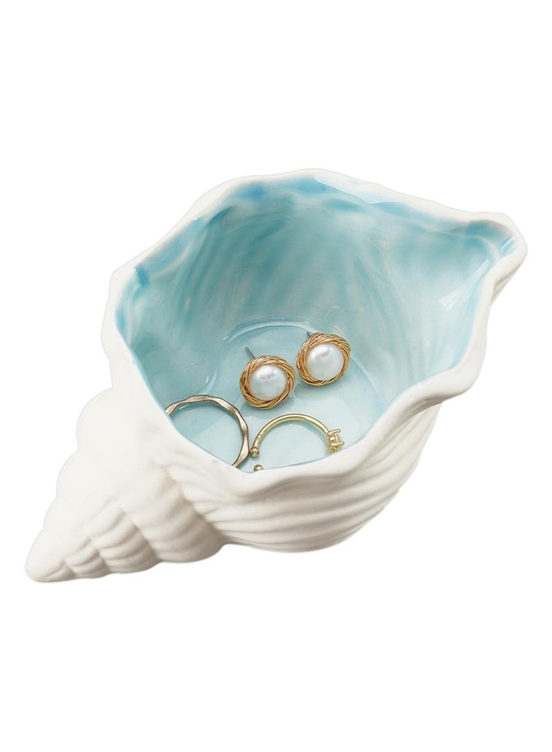 Dominy Conch Shape Ceramic Jewelry Tray, Aqua Shell Trinket Dish Ceramic Ring Earring Holder Ocean-themed Decorative Trinket Plate for Rings Earrings Necklaces Bracelet Jewelry Watch Keys - Image 1