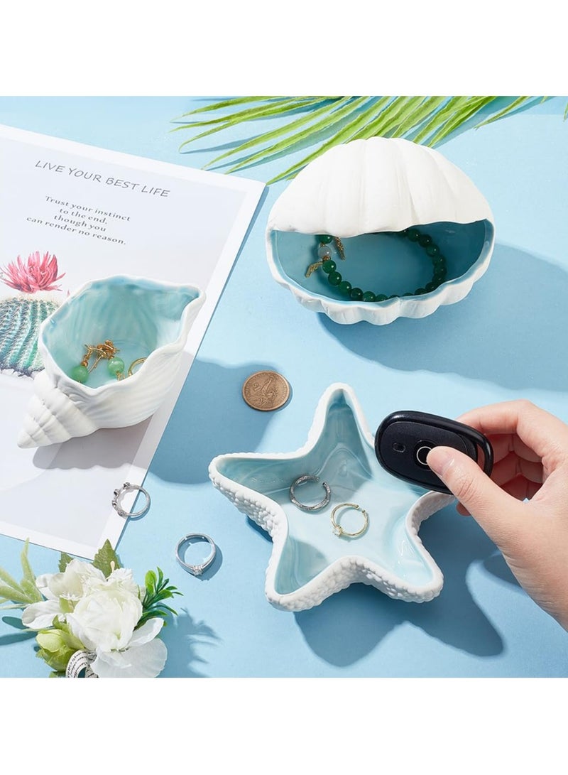 Dominy Conch Shape Ceramic Jewelry Tray, Aqua Shell Trinket Dish Ceramic Ring Earring Holder Ocean-themed Decorative Trinket Plate for Rings Earrings Necklaces Bracelet Jewelry Watch Keys - Image 3