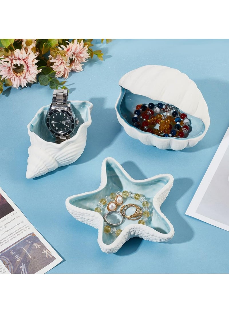 Dominy Conch Shape Ceramic Jewelry Tray, Aqua Shell Trinket Dish Ceramic Ring Earring Holder Ocean-themed Decorative Trinket Plate for Rings Earrings Necklaces Bracelet Jewelry Watch Keys - Image 4