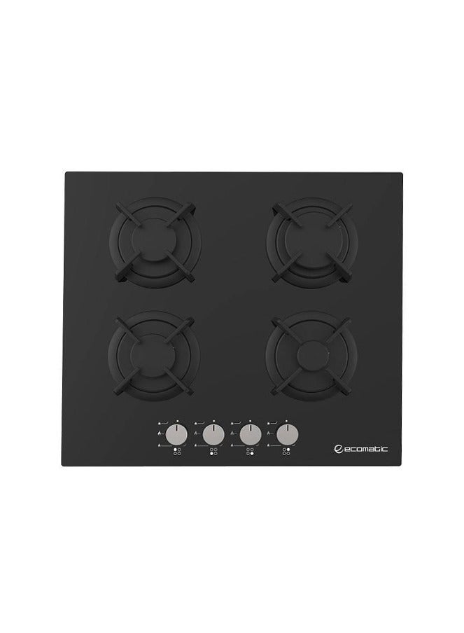 Ecomatic Built-in Gas Cooker, 60 cm, 4 Burners, S607RBC - Black