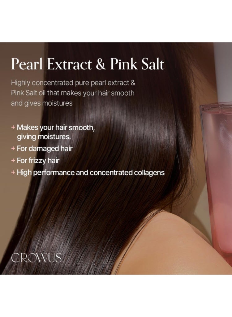 Growus Damage Therapy Hair Oil 65ml – Pearl Extract Pink Salt 7 Collagen Repair Serum for Dry Damaged Hair - Image 3