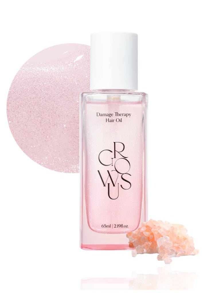 Growus Damage Therapy Hair Oil 65ml – Pearl Extract Pink Salt 7 Collagen Repair Serum for Dry Damaged Hair - Image 1