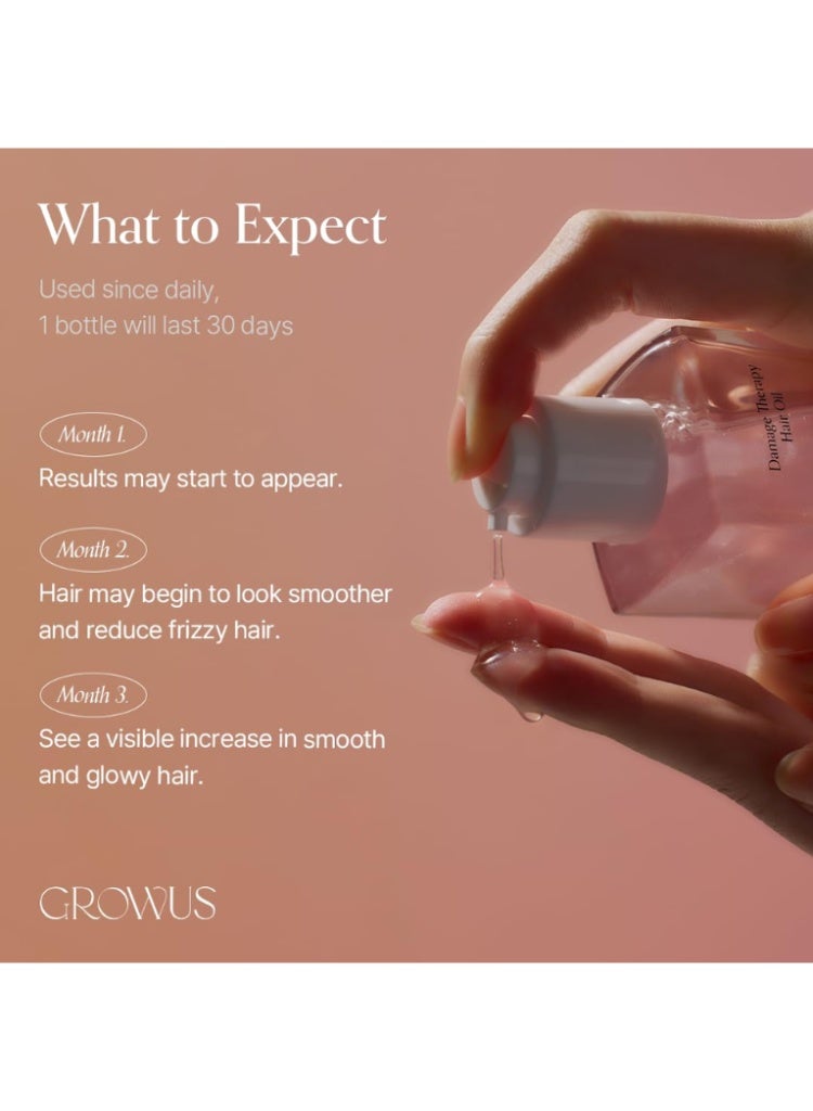 Growus Damage Therapy Hair Oil 65ml – Pearl Extract Pink Salt 7 Collagen Repair Serum for Dry Damaged Hair - Image 4