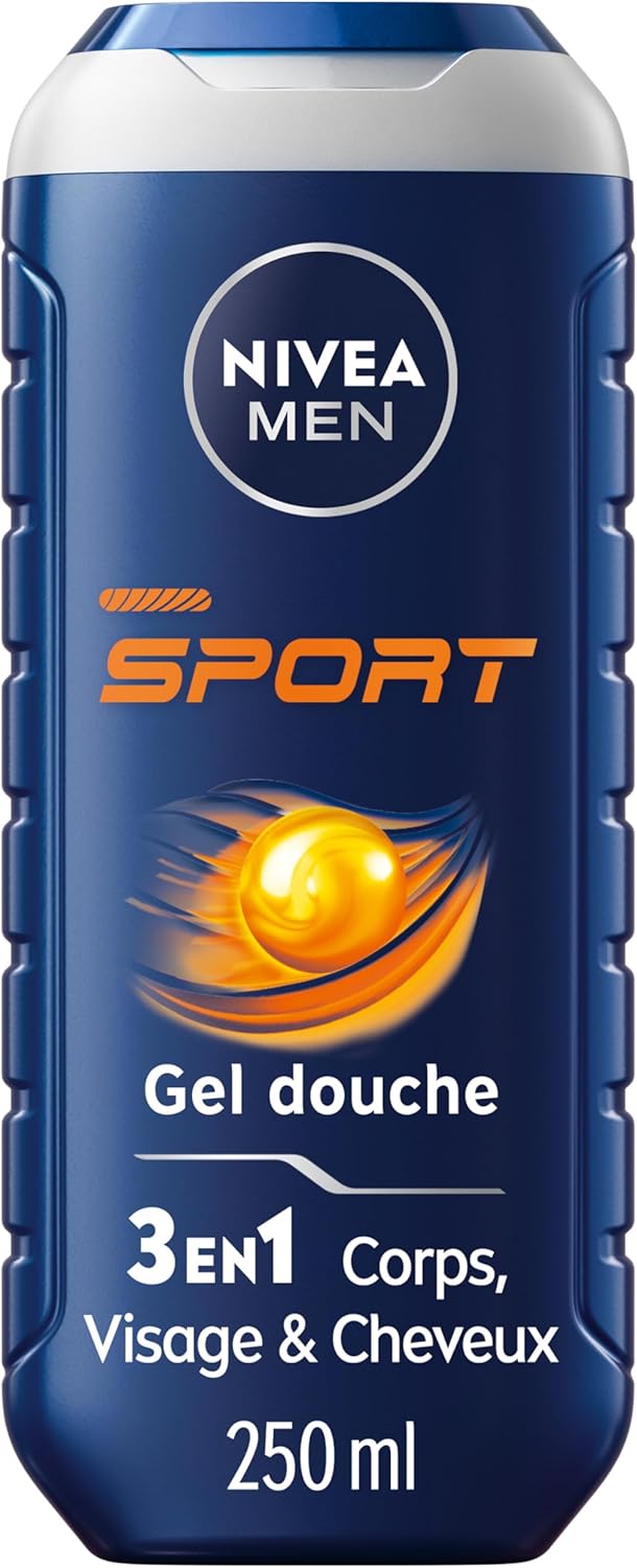 NIVEA MEN Sport Shower Gel 1 x 250 ml Cleansing Care Enriched with Minerals 3 in 1 Shower Gel for Men Conditioner Body Wash Face Hair for a 24Hour Freshness Effect