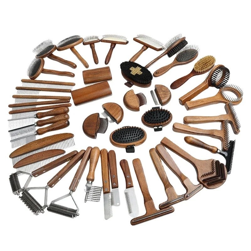 Y&D Luxury Wooden Handle Pet Grooming Brush - Dog & Cat Shedding, Dematting & Knot Removal Comb - Hair Removal Brushes - Image 1