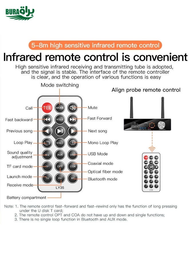 BURAQ LY35 Optical Fiber Coaxial Digital to Analog 6 in 1 Bluetooth Receiver & Transmitter  - Image 4