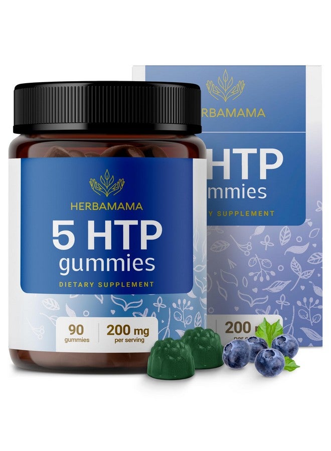 HERBAMAMA 5-HTP Gummies - 200mg 5-Hydroxytryptophan Relaxation & Calm Gummies for Adults - Vegan, Non-GMO Brain Support Supplement - 90 Pectin-Based Blueberry-Flavored Chews - Image 1