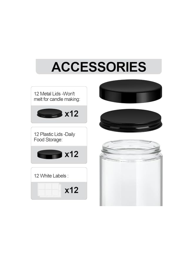 The Bros 12Pack 8oz Glass Jars with Plastic & Metal Lids – Clear Round Empty Jars for Candles, Food Storage, Honey, Candy, DIY Crafts, Airtight Mason Jars for Canning & Kitchen Use - Image 3