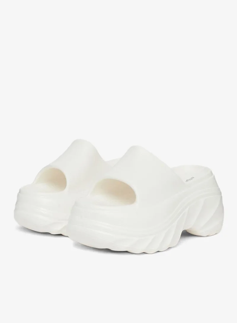 Styli Women White Plain Chunky Heel Slides