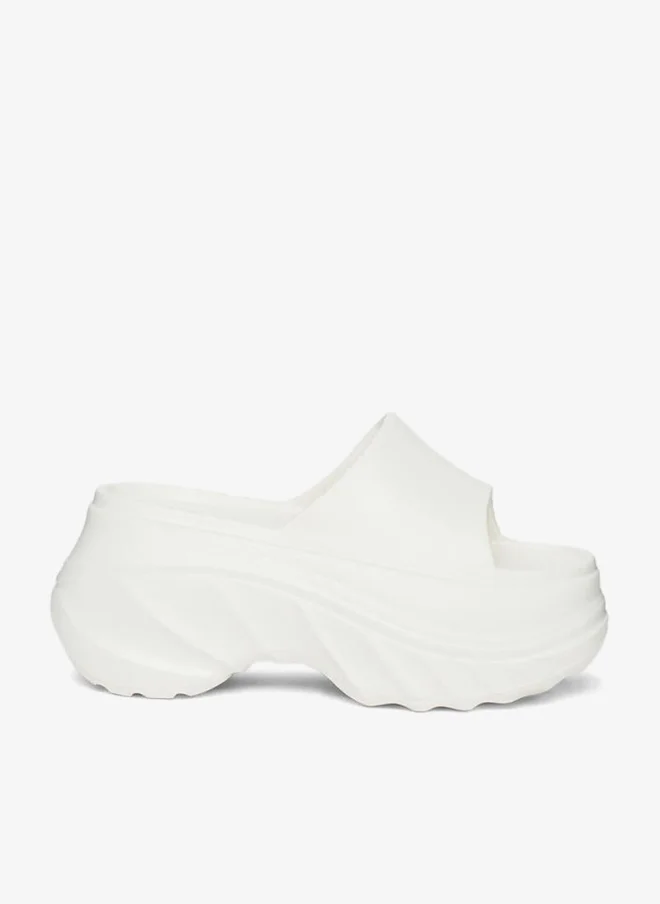 Styli Women White Plain Chunky Heel Slides