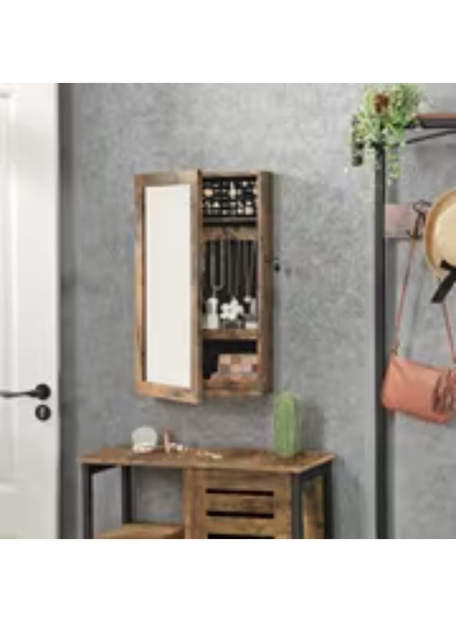 إيروريكس خزانة مجوهرات جدارية بقفل مع مرآة – بتصميم ريفي بني وباب أمامي زجاجي، بدون حاجة للتركيب - Image 5