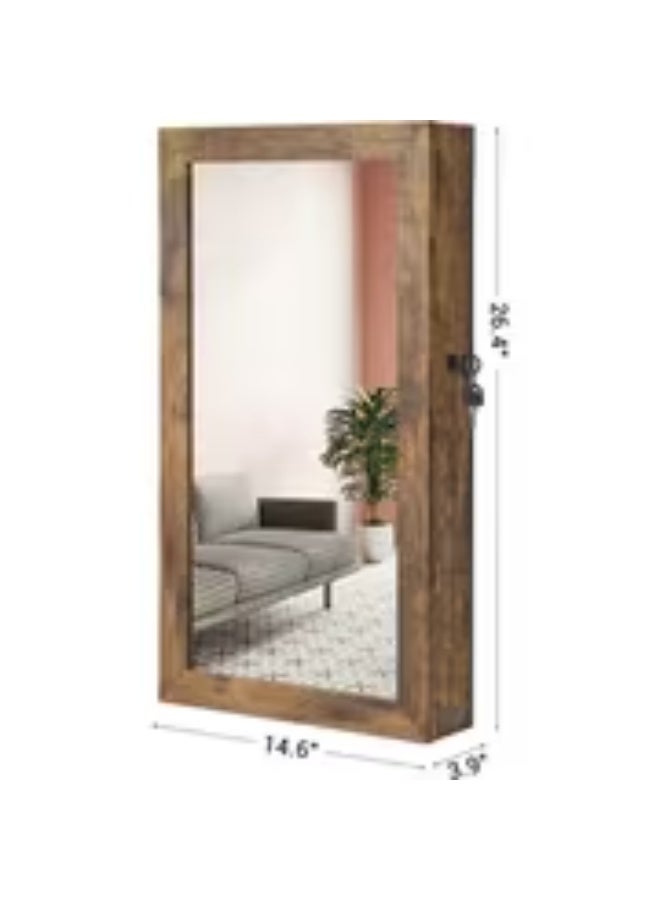 إيروريكس خزانة مجوهرات جدارية بقفل مع مرآة – بتصميم ريفي بني وباب أمامي زجاجي، بدون حاجة للتركيب - Image 3