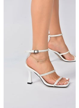 Fox Shoes White Women's Heeled Shoes with Thin Band Stones K404920109  - Image 1