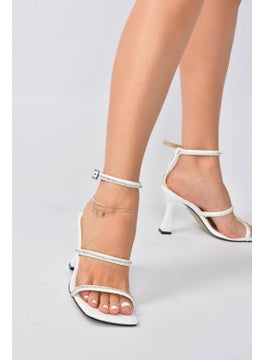 Fox Shoes White Women's Heeled Shoes with Thin Band Stones K404920109  - Image 2