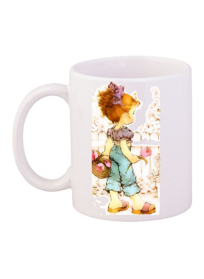 RYN Girl Printed Coffee Mug White/Brown/Blue 11ounce