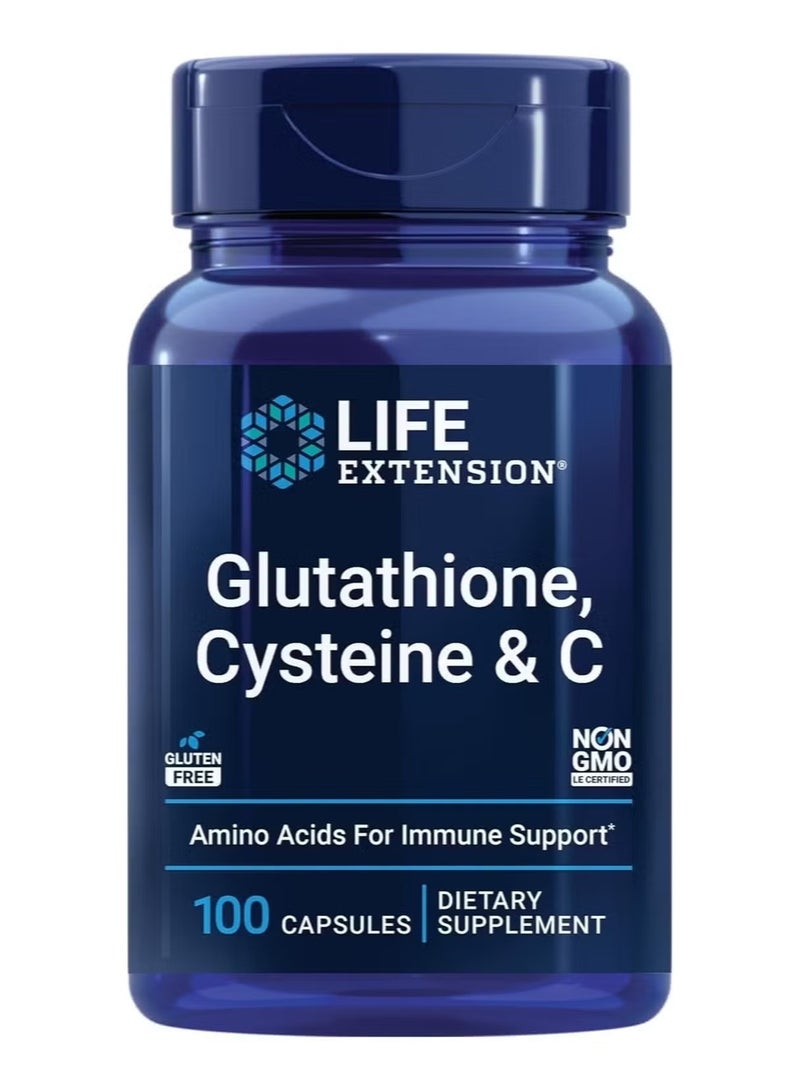 لايف إكستنشن Life Extension Glutathione, Cysteine & C, 500 ملغ من فيتامين C, مكملات مضادة للأكسدة القوية لدعم صحة الكبد, خالية من الغلوتين, غير المعدلة وراثيا, 100 كبسولة - Image 1