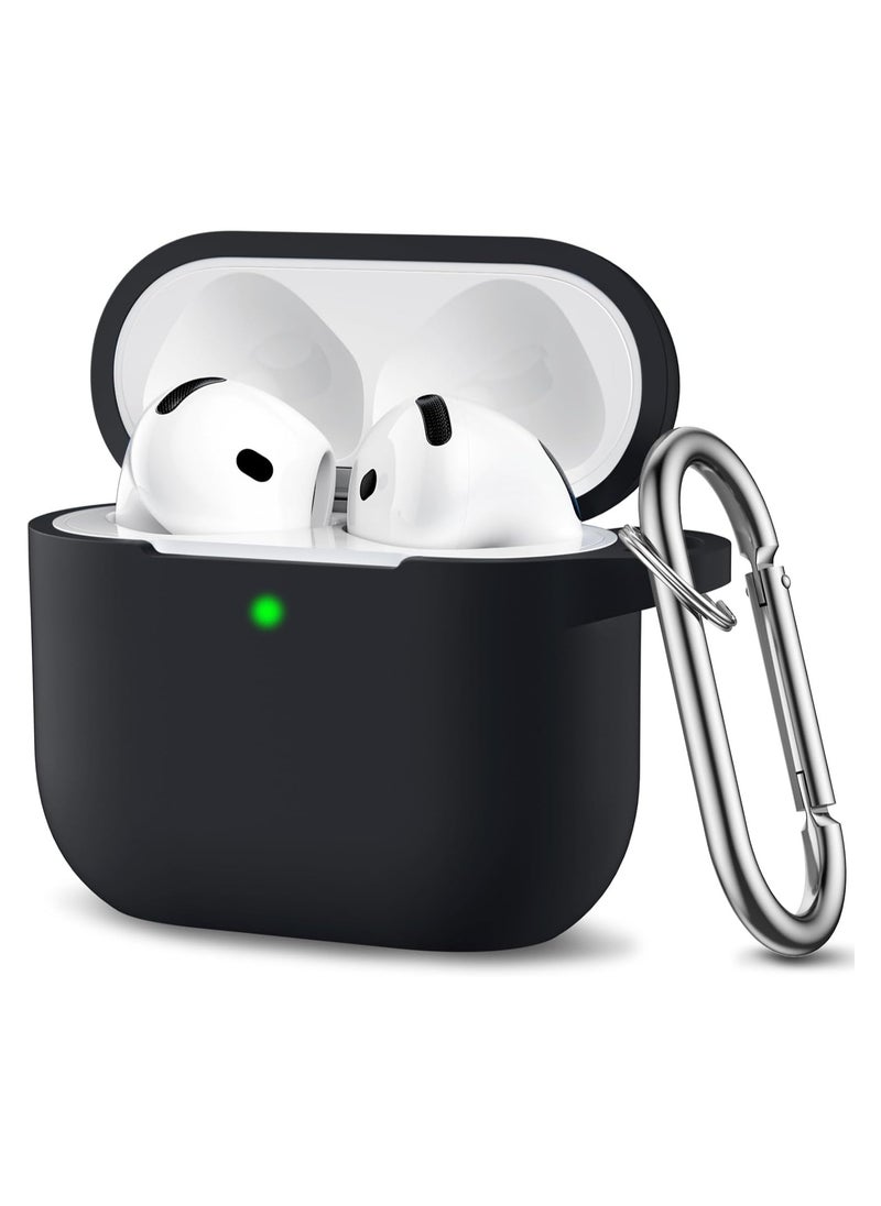 Generic - Soft Silicone Full Protective Case Cover for Apple AirPods 4 Case with Keychain Case Accessories for Women Men (Black) - Image 1