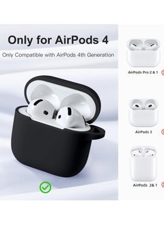Generic Soft Silicone Full Protective Case Cover for Apple AirPods 4 Case with Keychain Case Accessories for Women Men (Black)  - Image 4