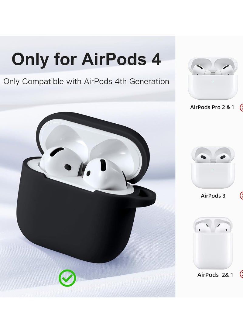 Generic - Soft Silicone Full Protective Case Cover for Apple AirPods 4 Case with Keychain Case Accessories for Women Men (Black) - Image 1