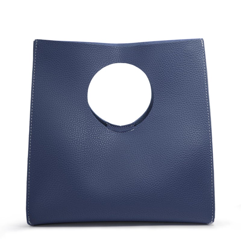 HOXIS Vintage Minimalist Style Soft Pu Leather Handbag Clutch Small Tote (Dark Blue) - Image 1