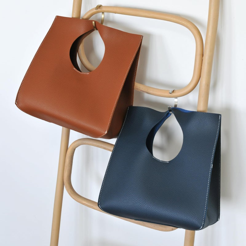 HOXIS Vintage Minimalist Style Soft Pu Leather Handbag Clutch Small Tote (Dark Blue) - Image 5