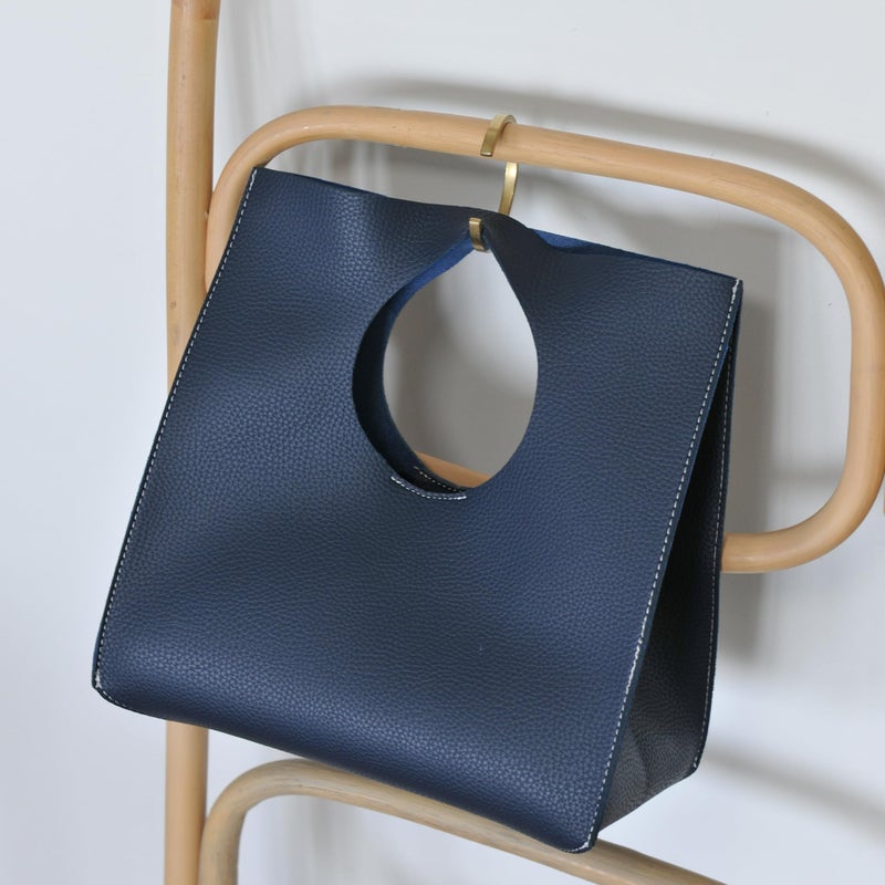 HOXIS Vintage Minimalist Style Soft Pu Leather Handbag Clutch Small Tote (Dark Blue) - Image 2