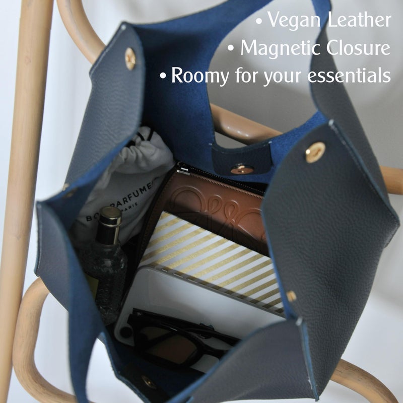 HOXIS Vintage Minimalist Style Soft Pu Leather Handbag Clutch Small Tote (Dark Blue) - Image 3