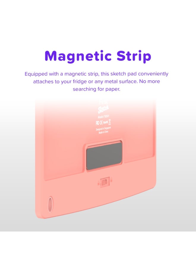 myFirst Sketch 2 | LCD Writing Tablet for Kids, 8.5" Size Drawing Doodle Board, Zero Delay, Partial Erase Function, Lock Switch, Magnetic Attachment, Pressure Sensitive, 2yrs Battery Life - Pink - Image 4
