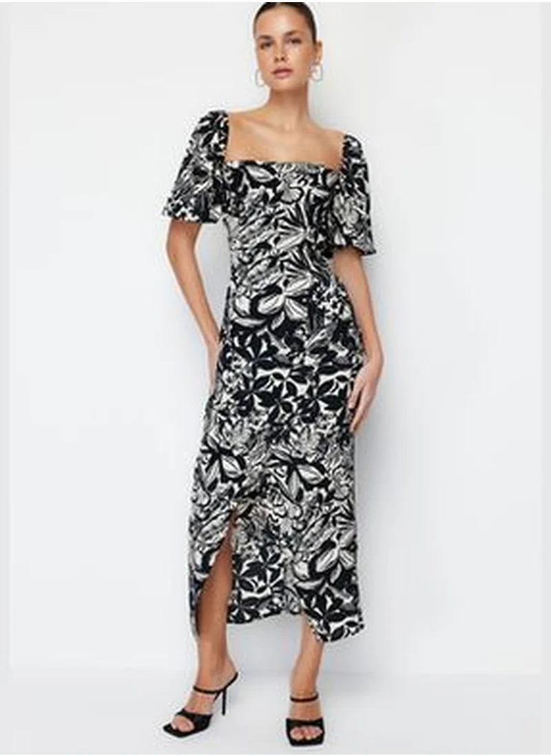 trendyol Black Balloon Sleeve Midi Floral Viscose Woven Dress TWOSS24EL00072