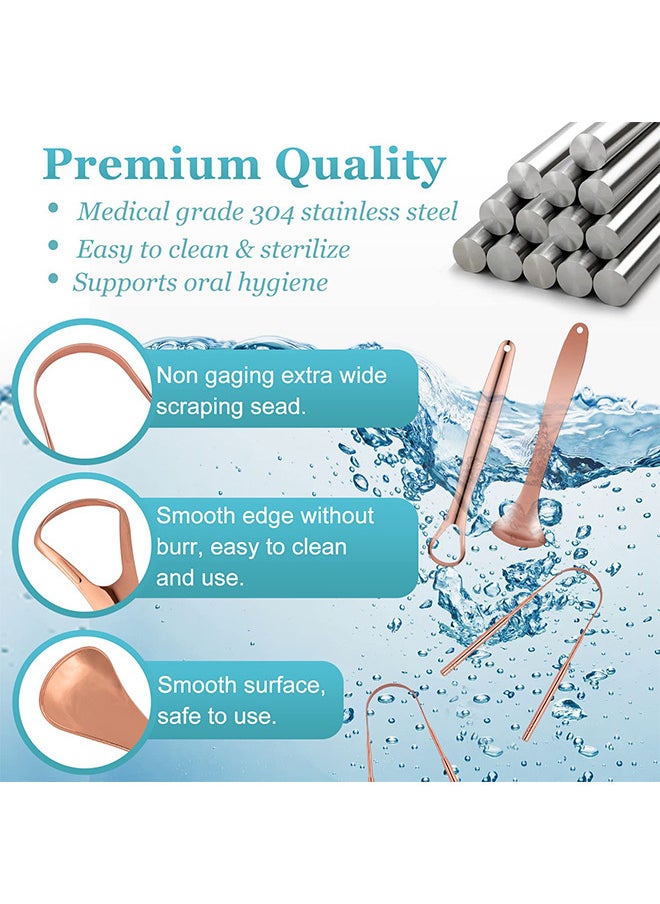 Depend Tongue Scraper Tongue Cleaner Stainless Steel Tongue Scrapers With Travel Case For Oral Cleaning, Professional Tongue Cleaners For Fresher Breath (3 Shapes Tongue Scrapers, Rose Gold)  - Image 4