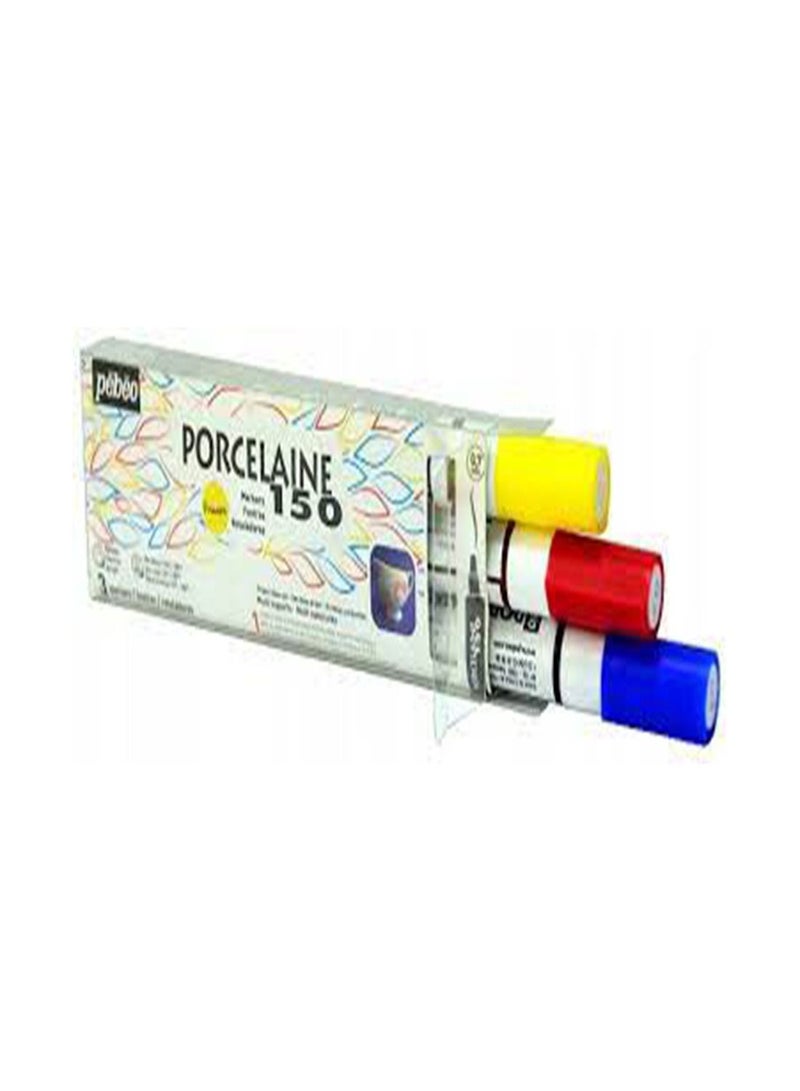 Pebeo Porcelaine 150 Marker Set of 3 Primary Colours with 0.7mm Fine Point Nibs - Image 3