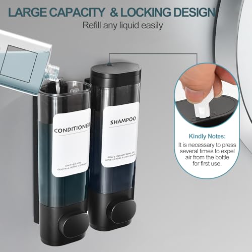 ViserVita 2 Pack Shampoo and Conditioner Dispenser Set, Shower Soap Dispenser 2 Chamber No Drill Wall Mounted, Body Wash Dispenser for Shower Wall Mounted with Large Capacity, Elegant for Bathroom Hotel Use - Image 5