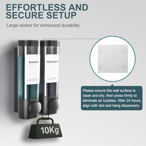 ViserVita 2 Pack Shampoo and Conditioner Dispenser Set, Shower Soap Dispenser 2 Chamber No Drill Wall Mounted, Body Wash Dispenser for Shower Wall Mounted with Large Capacity, Elegant for Bathroom Hotel Use - Image 3