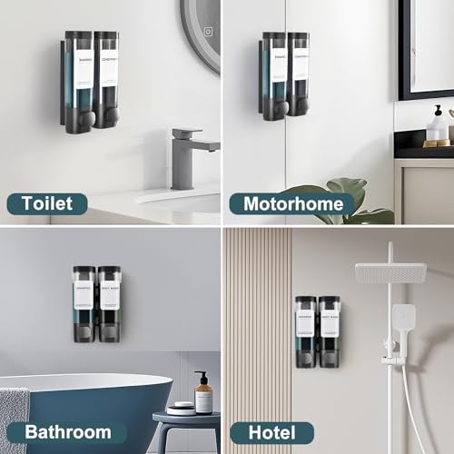 ViserVita 2 Pack Shampoo and Conditioner Dispenser Set, Shower Soap Dispenser 2 Chamber No Drill Wall Mounted, Body Wash Dispenser for Shower Wall Mounted with Large Capacity, Elegant for Bathroom Hotel Use - Image 4
