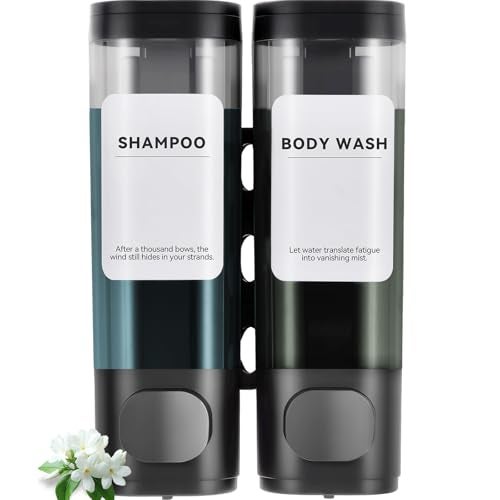 ViserVita 2 Pack Shampoo and Conditioner Dispenser Set, Shower Soap Dispenser 2 Chamber No Drill Wall Mounted, Body Wash Dispenser for Shower Wall Mounted with Large Capacity, Elegant for Bathroom Hotel Use - Image 1