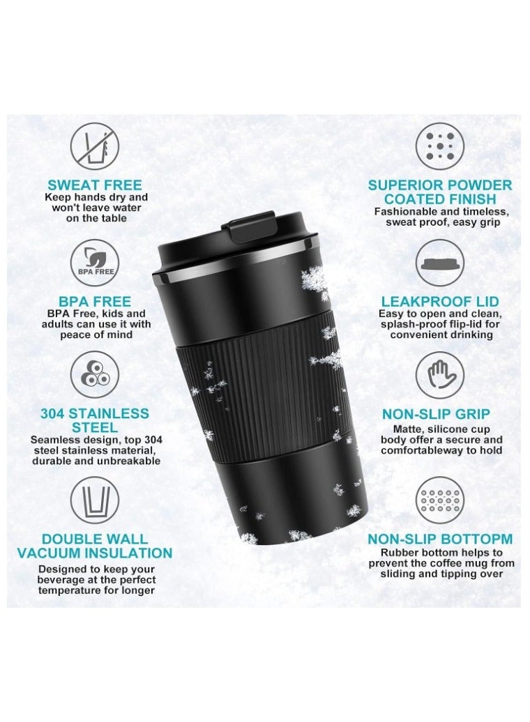 ترمس أصلي سعة ٥١٠ مل، زجاجة حرارية، ترمس شاي وقهوة معزول مفرغ من الهواء، مصنوع من الفولاذ المقاوم للصدأ ٣٠٤، كوب سفر للمشروبات الساخنة والباردة، مثالي للأطفال والرضع. مانع للتسرب - اسود - Image 2