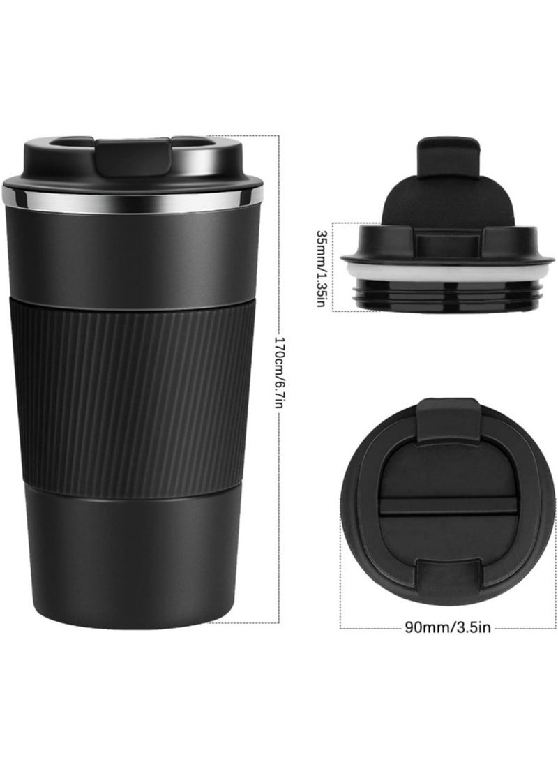 ترمس أصلي سعة ٥١٠ مل، زجاجة حرارية، ترمس شاي وقهوة معزول مفرغ من الهواء، مصنوع من الفولاذ المقاوم للصدأ ٣٠٤، كوب سفر للمشروبات الساخنة والباردة، مثالي للأطفال والرضع. مانع للتسرب - اسود - Image 3