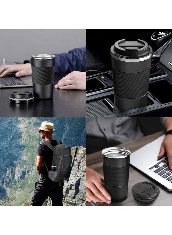 ترمس أصلي سعة ٥١٠ مل، زجاجة حرارية، ترمس شاي وقهوة معزول مفرغ من الهواء، مصنوع من الفولاذ المقاوم للصدأ ٣٠٤، كوب سفر للمشروبات الساخنة والباردة، مثالي للأطفال والرضع. مانع للتسرب - اسود - Image 5