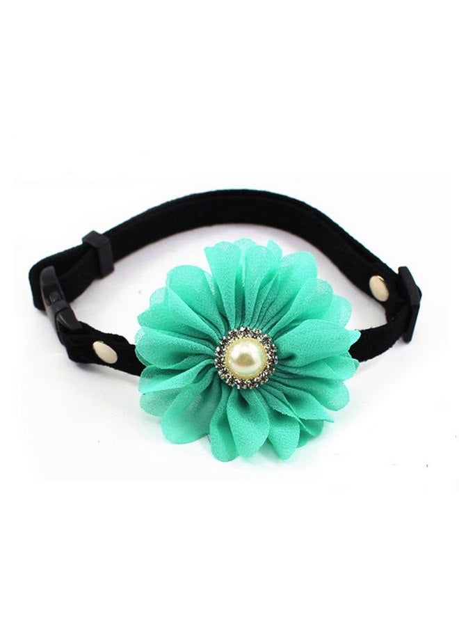 PETFAVORITES PETFAVORITES Rhinestones Daisy Flower Charm Suede Leather Dog Collar Breakaway Cat Collar Necklace Jewelry with Pearl for Small Dogs Girl Yorkie Chihuahua Birthday Clothes (Blue, Size S)  - Image 1