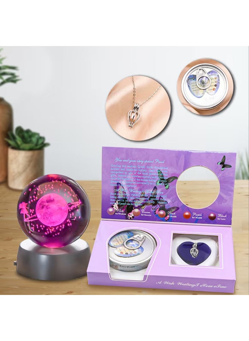 Keyfim Shop Oyster Real Pearl Necklace & 3D Milky Way Themed Saturn Girl Lighted Glass Globe Gift Set  - Image 1