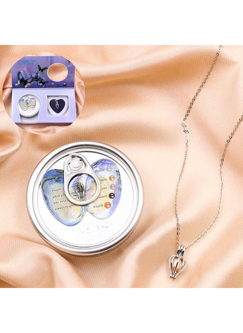 Keyfim Shop Oyster Real Pearl Necklace & 3D Milky Way Themed Saturn Girl Lighted Glass Globe Gift Set  - Image 3
