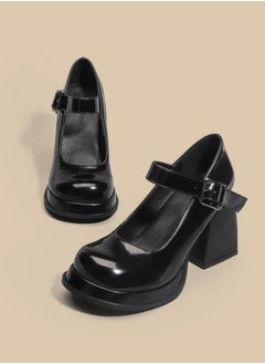 Loquat Women's T-Strap Round Toe Platform Heels Chunky Heel Mary Jane Dress Shoes Black  - Image 1